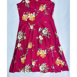 Ouges Sz M Stretch Cot Tie-Neck Floral Flare Dress Women's Mini Cotton Summer